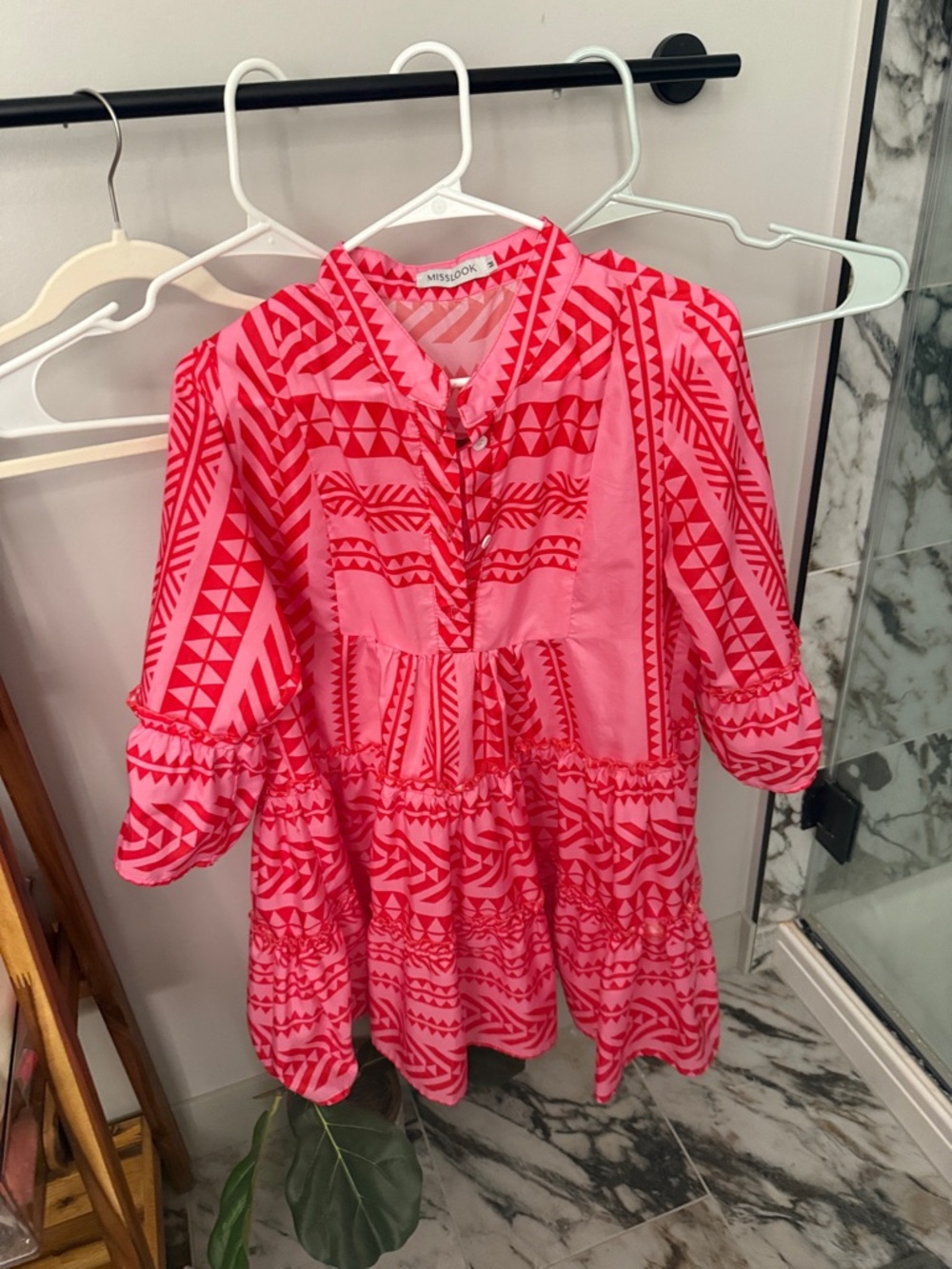 Misa Los Angeles Pink & Red Printed Tiered Dress